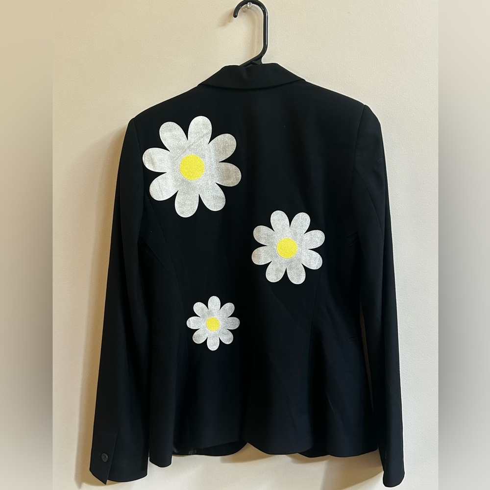 Hipchik Couture USA Glittery Daisy Floral Black Blazer Light Jacket Outerwear